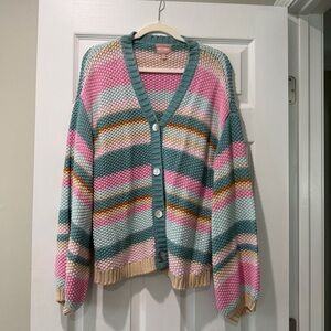 Show Me Your Mumu Good Karma Long Cardi in Sherbet Striped Knit size Small